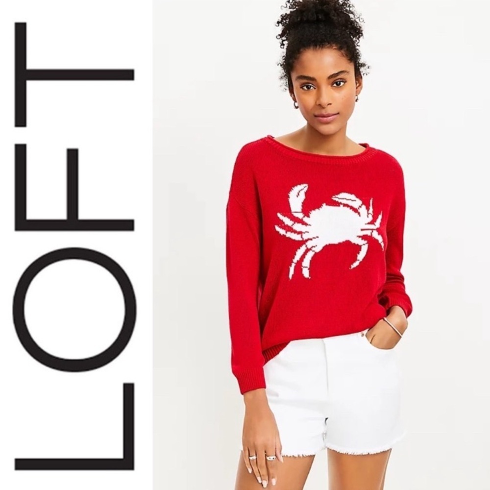 Loft Red Crab novelty Sweater roll neck knit size xs